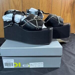 Koi Black Faux Leather Chain Platform Sandals Size 10 Womens